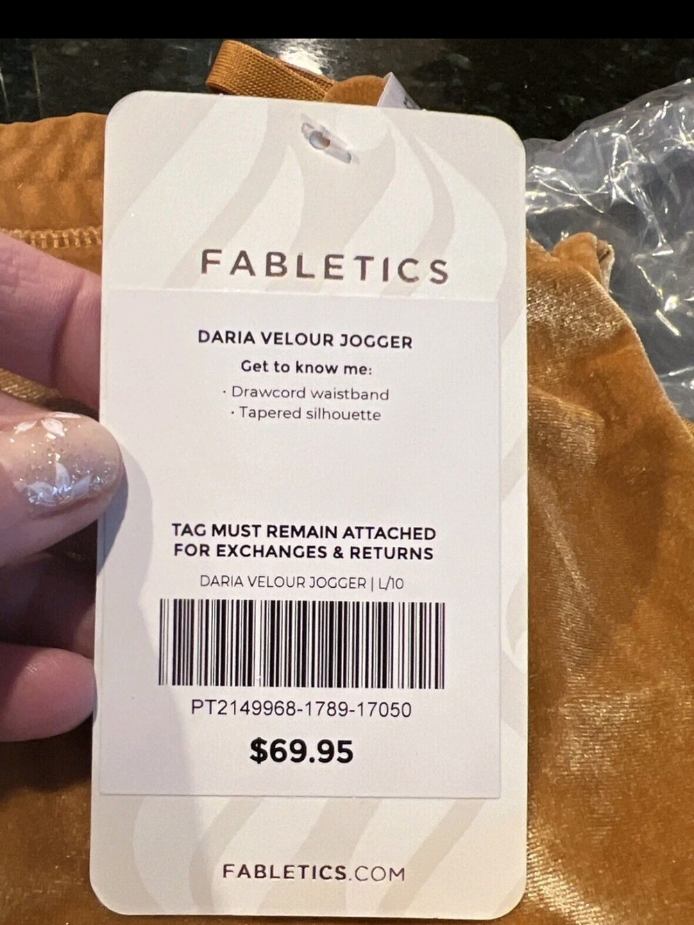 Fabletics Daria Velour Jogger Pants Women L 10 Honey NWT Drawstring Tapered - Picture 3 of 10